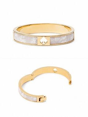 KATE SPADE Mother Of Pearl Inlaid Hole Punch Spade Hinged Bracelet